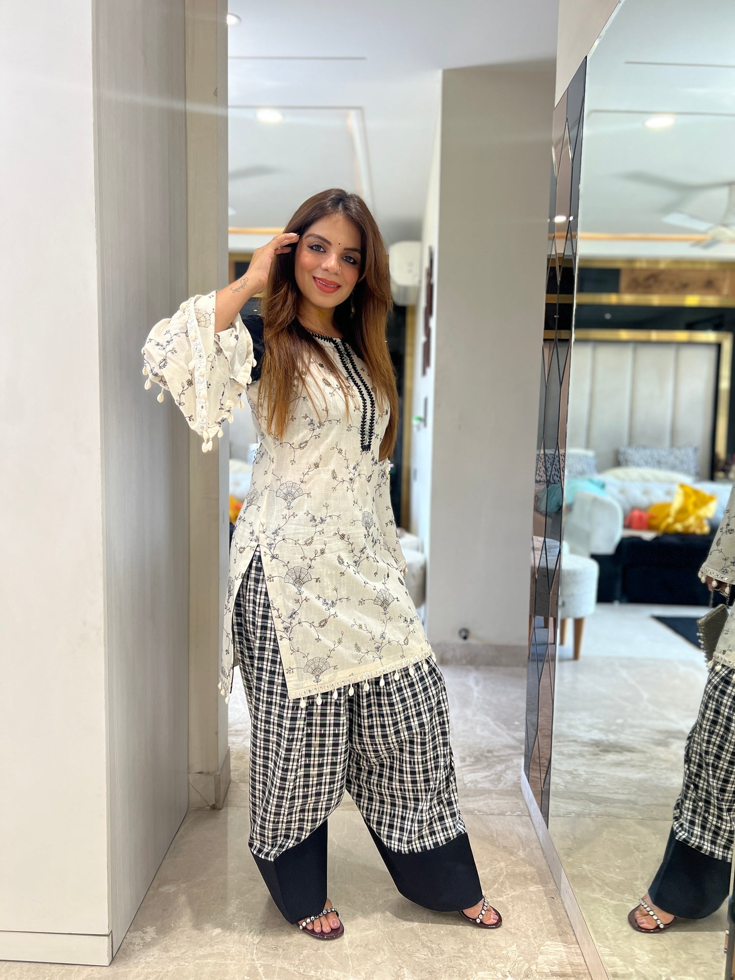 Farsi Salwar Suit with Embroidery, Laces & Bell Sleeves – Elegant Ethnic Wear