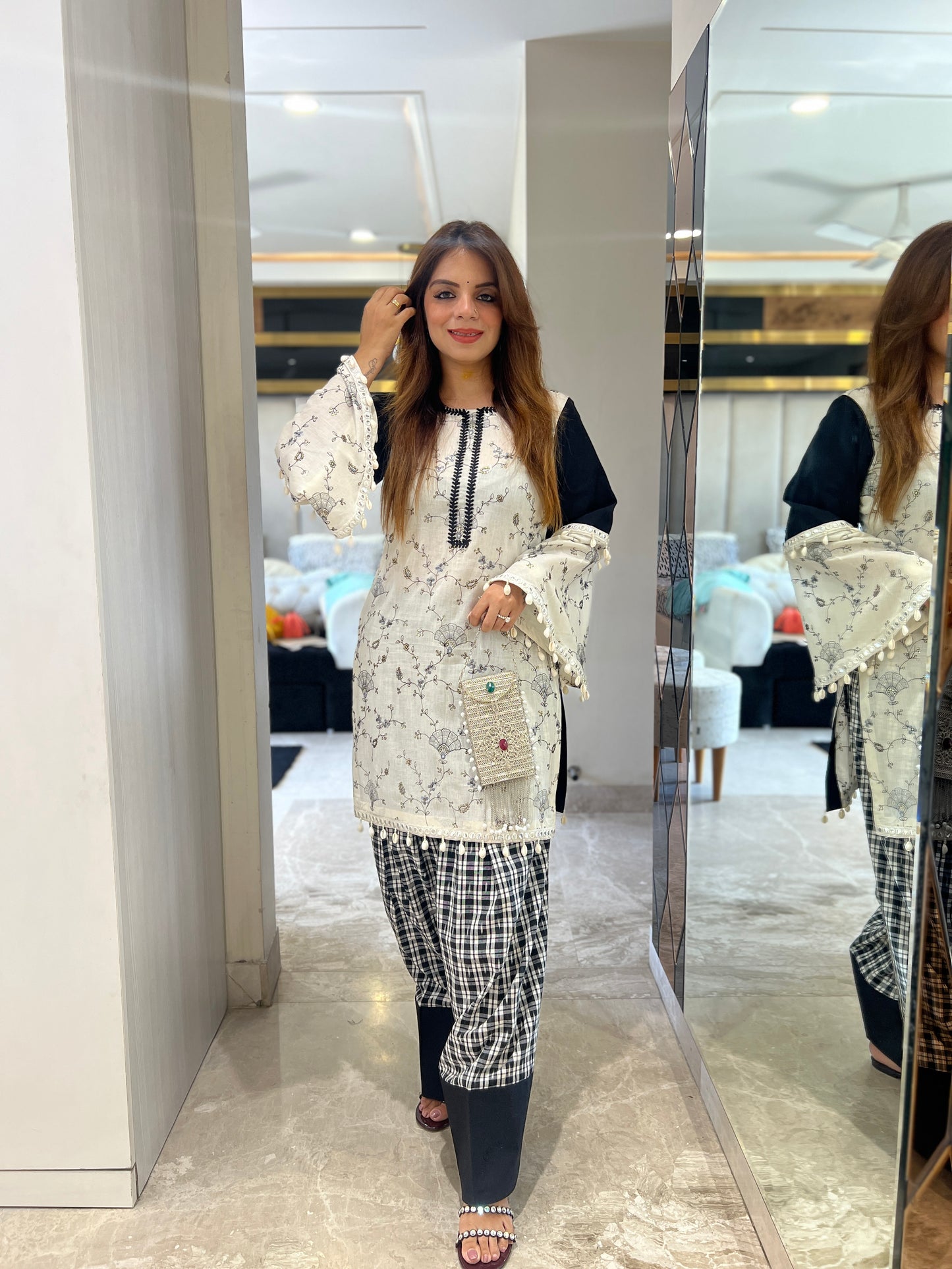 Farsi Salwar Suit with Embroidery, Laces & Bell Sleeves – Elegant Ethnic Wear