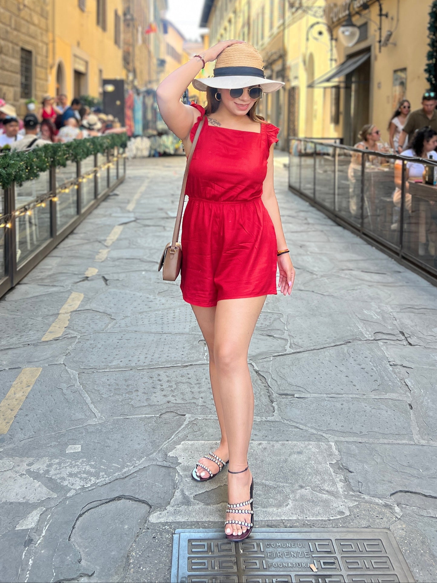 Bold Red Tie-Shoulder Romper – Lightweight Summer Style for Women