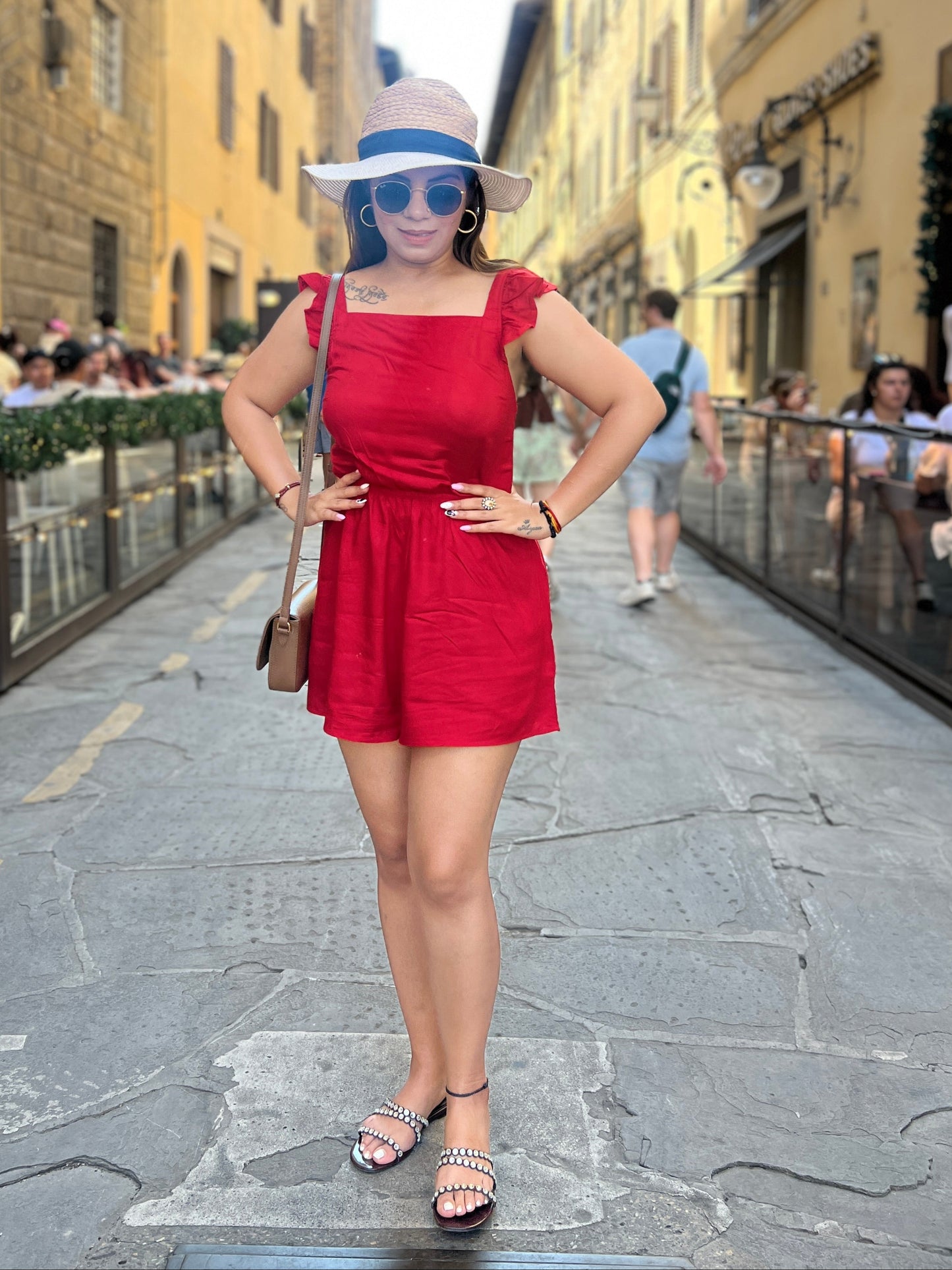 Bold Red Tie-Shoulder Romper – Lightweight Summer Style for Women
