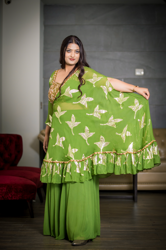 Noor-e-Nazakat 3-piece sharara set with foil print and embroidery – elegant festive ethnic wear