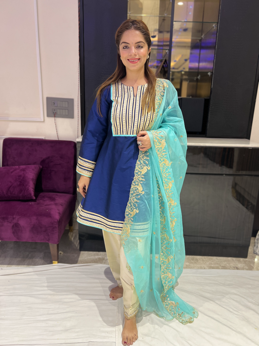 Elegant three-colour women’s suit – modern ethnic outfit for weddings and festive occasions